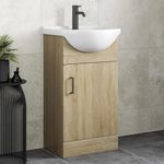 Affine® 450mm Vanity Unit Basin Sink Bathroom Storage Cabinet Cupboard Freestanding, Single Tap Hole Ceramic Wash Basins, Soft Close Door, Oak Wood Effect