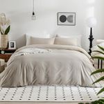 JELLYMONI Cotton Duvet Cover California King - 100% Washed Cotton Linen Like Textured Comforter Cover, 3 Pieces Soft Bedding Set with Zipper Closure (Cream Gray, Cal King 104"x98")