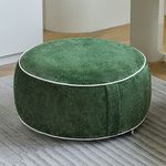 weruisi Stuffed Pouf Ottoman, 21x10 Inches Chenille Ottoman with Inflatable PVC Liner, Foot Rest with Portable Handle, Round Floor Pillow for Living Room, Bedroom, Kids Room (Green)