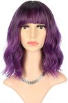 FAELBATY Purple Wig With Bangs Shor