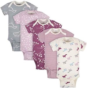 Grow by Gerber baby-girls Organic 5-pack Short-sleeve Onesies Bodysuits, Grey/Pink/Ivory, Newborn