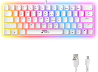 Ant Esports MK1200 Mini 60% Wired Mechanical Gaming Keyboard – Red Switch, Rainbow Backlit, 61 Keys, Anti-Ghosting, USB, Compact TKL – Compatible with Windows, macOS, PS5, Xbox, Laptop & PC (White)