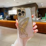 Erams Online for iPhone 16 Pro Max Luxury Quicksand Glitter Butterfly Case Shinny Bling Clear Plating Soft Cover for iPhone 16 Pro Max Gold,