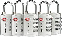 5-Pack TSA Luggage Lock with 4-Digit Combination | Set-Your-Own Padlock for Travel, Baggage, Suitcases & Backpacks | Luggage Locks | TSA Locks | Heavy-Duty Padlock | Silver