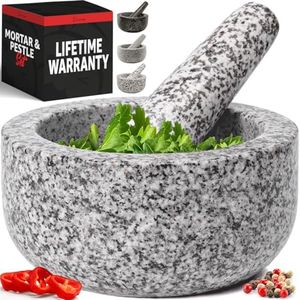 PriorityChef Heavy Duty Natural Granite Mortar and Pestle Set, 2 Cup, Carved from Natural Granite, Make Fresh Guacamole, Stone Grinder Bowl, Herb Crusher, Spice Grinder, White