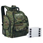 AUMTISC Fishing Tackle Backpack with 4 Tackle Boxes, Fishing Backpack Bag with Rod Holder, Rain Cover Camouflage