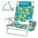 Old Bahama Bay Reclining Beach Chair Backpack 5-Position Lay Flat Chair for Adults Heavy Duty Support 400 LBS Portable Folding Lightweight with Cooler Bag Camping Chair for Sand Outdoor Yellow Green