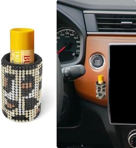 xbrtaia 1 Pack Upright Car Chapstick Holder, Bling Insulating Lip Balm Holder,Rhinestone Car Accessories for Women Interior,Suitable for Most Vehicles.(Leopard print)