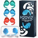 H20VIZ Pro Swim Ear Plugs | 3 Pairs | Waterproof, Reusable Silicone Earplugs for Swimming, Surfing, Snorkeling & All Water Sports (Green, Blue, Coral, 3 Pairs)