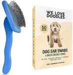 We Love Doodles Long Cotton Dog Ear Swabs & Large Dog Slicker Brush Bundle - Double Sided Qtips & Long Pin Brush Kit - Swab to Flush Puppy Ears - Brush for Shedding - Made in USA