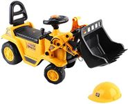 Keezi Kids Ride On Car, 30kg Capacity Bulldozer Bumper Cars Tractor Digger Excavator Toy Sandpit Toys Kid Pretend Play Outdoor Beach Backyard Baby Plays, With Safety Helmet Storage Compartment Yellow.