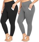 yeuG Plus Size Leggings for Women-Stretchy X-Large-4X Tummy Control High Waist Spandex Workout Black Yoga Pants(Black,Grey(Long Length),3X-Large), Black,grey(long Length)