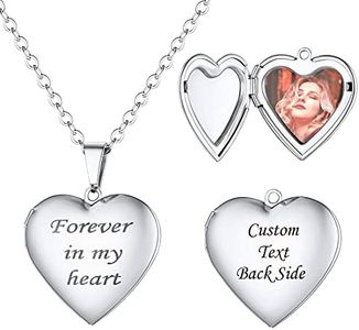 U7 Customized Photo Necklace Mother Daughter Gift Stainless Steel Forever in My Heart Heart Locket Necklaces that Hold Picture, Chain 18"
