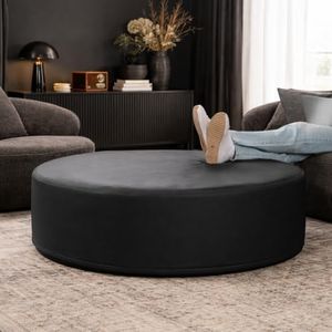 Jaxx Candler Round Couch Ottoman – Oversized Giant Coffee Table Ottoman - Versatile Firm Foam Construction - Kid Safe with Removable Cover, 44”, Premium Faux Leather, Black