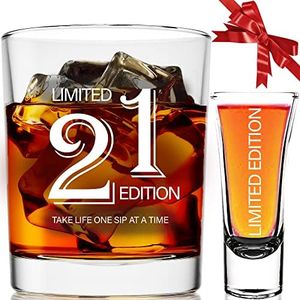 21st Birthday Gifts For Him - 2002 Whiskey & Shot Glass Funny Bday Present Ideas for 21 Year Old Men, Boyfriend, Husband, Son, Anniversary, From Girl Friend, Mom, Dad, Brother, Sister Decorations