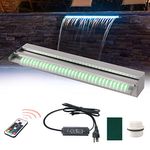 24" Water Pool Fountain, 304 Stainless Steel Lighted Pool Waterfall with Wider Water Flow Platform, Multi-Color LED Strip Light with Remote Control & Spillway for Indoor, Garden, Outdoor Decoration