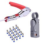 Coax Cable Crimper Kit Tool, Moveland RG6 RG59 Coaxial Compression Tool Double Blades Coaxial Cable Stripper with F Style Connectors 20 PCS