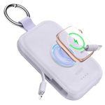 RORRY Portable Apple Watch Charger,5000mAh iWatch Wireless Charger Power Bank with Built-in Cable,Travel Keychain Charger for Apple Watch 9/Ultra2/8/Ultra/7/6/Se/5/4/3,iPhone 15/14/13/12/11(Purple)