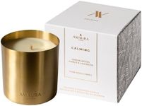 Amaura London Eco Luxury Long Burning Scented Candle - Infused with Essential Oil Blends - Candle Gift - 50hr Burn | 280g | Pure Brass Candle with lid (Calming | Lavender, Sandalwood & Amber)