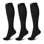 QXURkut 3 Pairs Compression Socks for Men Women 15-20mmHg Compression Stockings Flight Socks Sports Knee High Long Socks (L-XL)