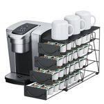 HFHOME Coffee Pod Holder For Counter, Compatible with K-Cups, 4-tier Metal Coffee Capsule Storage Drawer, 56 Capacity Pods Organizer for Cafe Counter, Home, Office or Kitchen, Black