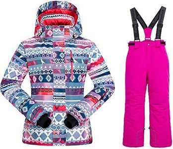 Girls Insulated Ski Jacket Pants Set Windproof Waterproof Kids Ski Suit Snowsuit for Kids, Style14, 12