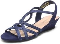 DREAM PAIRS Women's Strappy Wrapped Dressy Wedge Sandals Comfortable Low Heel Casual Summer Shoes,Size 9.5,Navy,DWUMWS2504