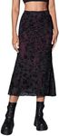 Verdusa Women's Lettuce Trim High Waist Mesh Fishtail Bodycon Long Skirt Black and Burgundy X-Large