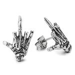 Mens Womens Stainless Steel Vintage Hand Skeleton Bone Stud Earrings, Screw Back, Punk Rock Gothic(CA)