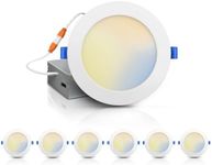 ECOELER 6Pack 6 Inch 5CCT Ultra-Thin LED Recessed Ceiling Light with Junction Box, 2700K/3000K/4000K/5000K/6000K Selectable, 12W 1100Lm, Dimmable Canless Recessed Lighting, ETL&FCC Listed