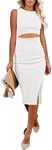 Viottiset Women's Cut-Out Plain Split Party Slim Knitted Midi Dress, 01 White, XS