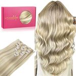 WENNALIFE Clip in Hair Extensions Human Hair 14 Inch 120g 7pcs Ash Blonde Highlighted Platinum Blonde Hair Extensions Clip in for Women Real Human Hair Rallonge Cheveux Humain Real Hair Extensions