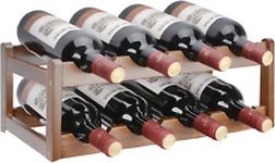 Bamboo Wine Rack, 2-Tier 8-Bottle Freestanding Display Wine Organizer Storage Sh
