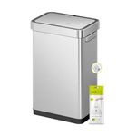 EKO Deluxe Mirage T 50L Motion Sensor Bin, Large Touchless Fingerprint-Resistant Rectangular Rubbish Bin, Silent Soft-Close & Stay-Open Lid, Waste Bin for Home, Kitchen and Office, Matt Metallic