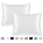 Texbee Silk Pillowcase for Hair and Skin, Silk Pillow Cases 2Pack Standard Size 20"x26" Both Sides Natural Silk Pillow Covers with Hidden Zipper for Gift(Ivory White)