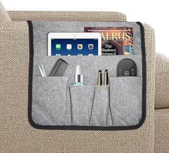 Volumoon Bolsa de Almacenamiento para Reposabrazos de Sofá Organizador para Reposabrazos de Sillas, Antideslizante, 5 Bolsillos, para Teléfono iPad Revistas Control Remoto de TV Anteojos (Gris)
