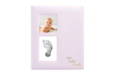 Pearhead Seersucker Baby Book, Baby Journal for Baby Girl, Baby Photo Album, Pink