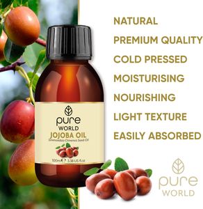 Pure World 100% Natural Jojoba Oil 100ml – Cold Pressed for Skin, Hair, Nails