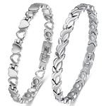 Vicmag Magnetic Bracelets for Women Titanium Steel Brazaletes Ultra Strength Magnetic Adjustable with Removal Tool and Gift Box (2 Pcs Slilver)