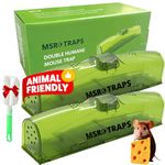 Humane Mouse Traps - Dual Door Non Poisonous Pack of 2 Mouse Traps for Indoors Humane with Cleaning Brush Easy to Use, Easy to Clean, Highly Sensitive Reusable Mousetraps for Mice- Kids & Pet Friendly