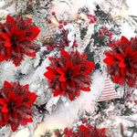 12Pcs Poinsettia Flowers Christmas Decor, Christmas Decorations Artificial Flowers with Clips and Stems, Fake Flowers Decor for Xmas Tree Gift Wrapping Wreath Wedding Party (Red)