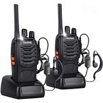 QITAO 2Pcs Rechargeable Walkie Talkies Long Range 2 Way Radio + Original Earpieces Walky Talky 16CH Single Band Supports VOX LED Light Voice Prompt for Biking and Hiking