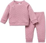 PATPAT Baby Boy Girl Waffle Sweatshirt Pullover Shirt Top Pants Set 2-Piece Fall Winter Outfit Clothes for Infant Pink 3-6 Months