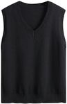 SHENHE Men's V Neck Sleeveless Plain Soft Sweater Vest Pullover Preppy Top Black L