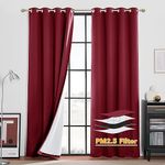 RYB HOME 4-in-1 Dust Filtering Soundproof Blackout Insulating Privacy Window Curtains for Nursery Bedroom Living Room Rivider Sound Absorption Sheet, Burgyndy Red, W52 x L84 inch, 2 Panels