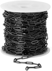 [33 Ft] Gunmetal Paperclip Chains Roll, 3mm Width 304 Stainless Steel Black Paperclip Oval Link Chain Spool Bulk for DIY Jewelry Making