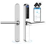 Ruveno Slim Smart Fingerprint Door Lock with Handles, Keyless Entry Door Lock, Bluetooth Fingerprint Keypad Card Keyless Unlock for Aluminum Swing Wooden Door(Silver)