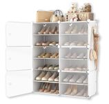 Mevigo Shoe Rack Plastic - 24 Pairs Portable Shoe Rack for Home, DIY Shoe Storage Organizer for Closet with Dustproof Door for Heels/Slippers/Boots for Entryway & Bedroom - White