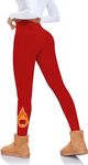 Fleece Lined Leggings Women High Waisted- Thermal Winter Workout Leggings for Women Warm Yoga Pants Red