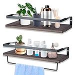 Floating Shelves, Wall Shelves Set of 2, Storage Shelves with Removable Towel Rail, Bathroom Shelf for Living Room Laundry and Bathroom. (Matte Black)